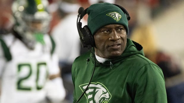 Feb 18, 2023; Houston, TX, USA; Orlando Guardians head coach Terrell Buckley looks on from the sidelines against the Houston Roughnecks in the second quarter at TDECU Stadium.